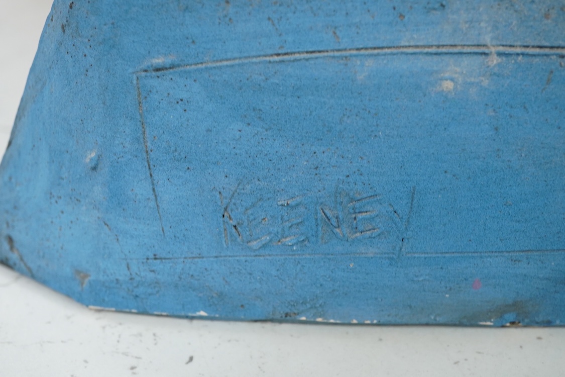 Christy Keeney (b.1958) abstract ceramic study of a figure playing an instrument, signed, 42cm high (damaged)